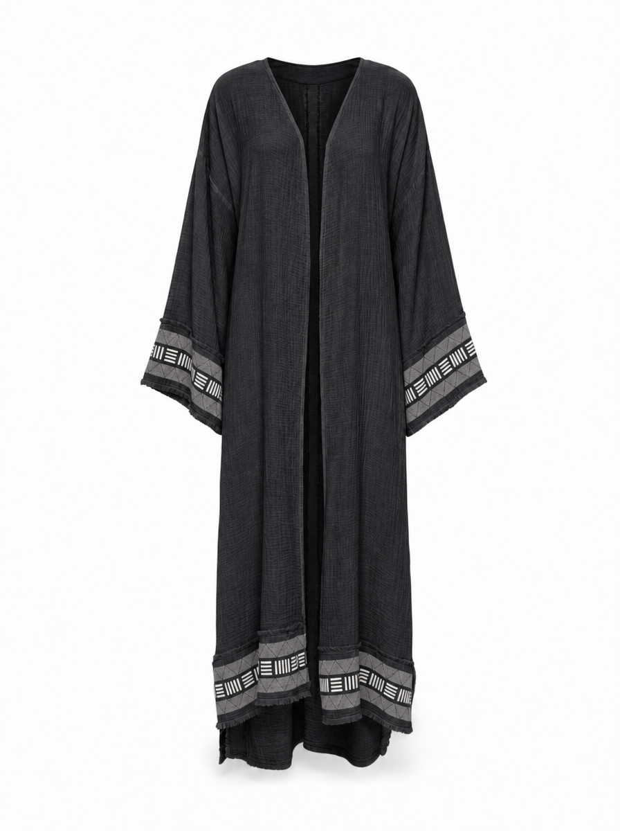 Hestia Etnik Şerit Detaylı Kimono