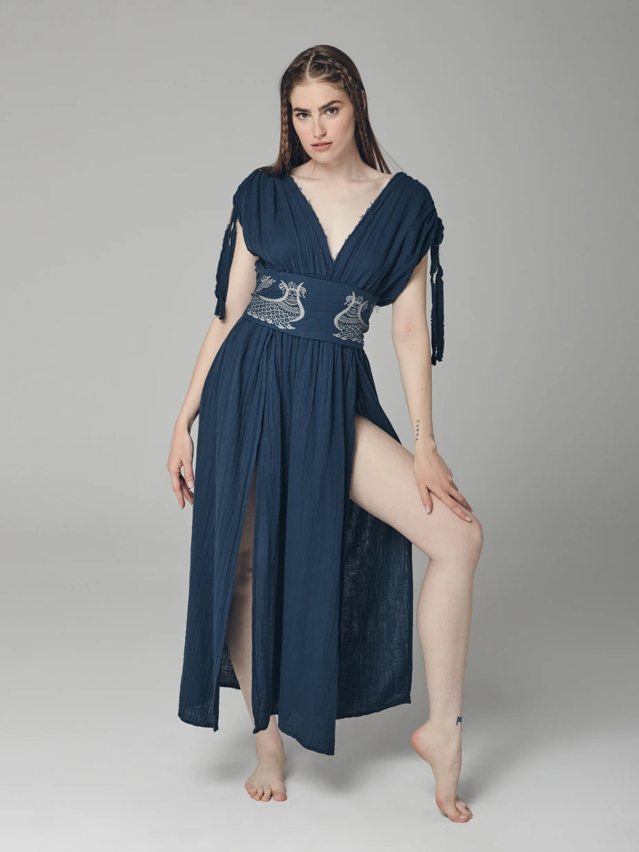 ŞAHMERAN DRESS WITH DEEP SLIT DETAIL