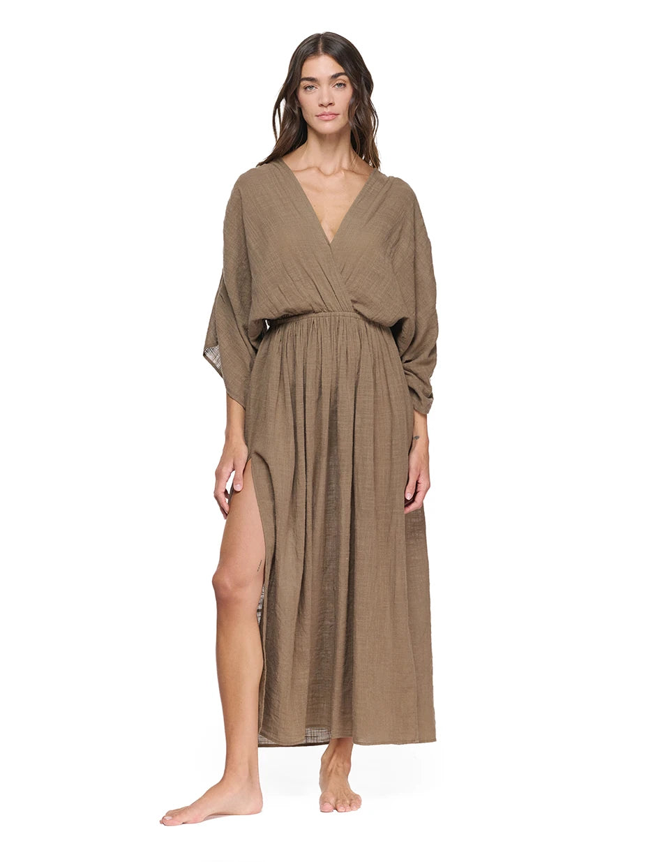 GODDESS BIRTH DERİN V YAKA DETAYLI UZUN ELBİSE
