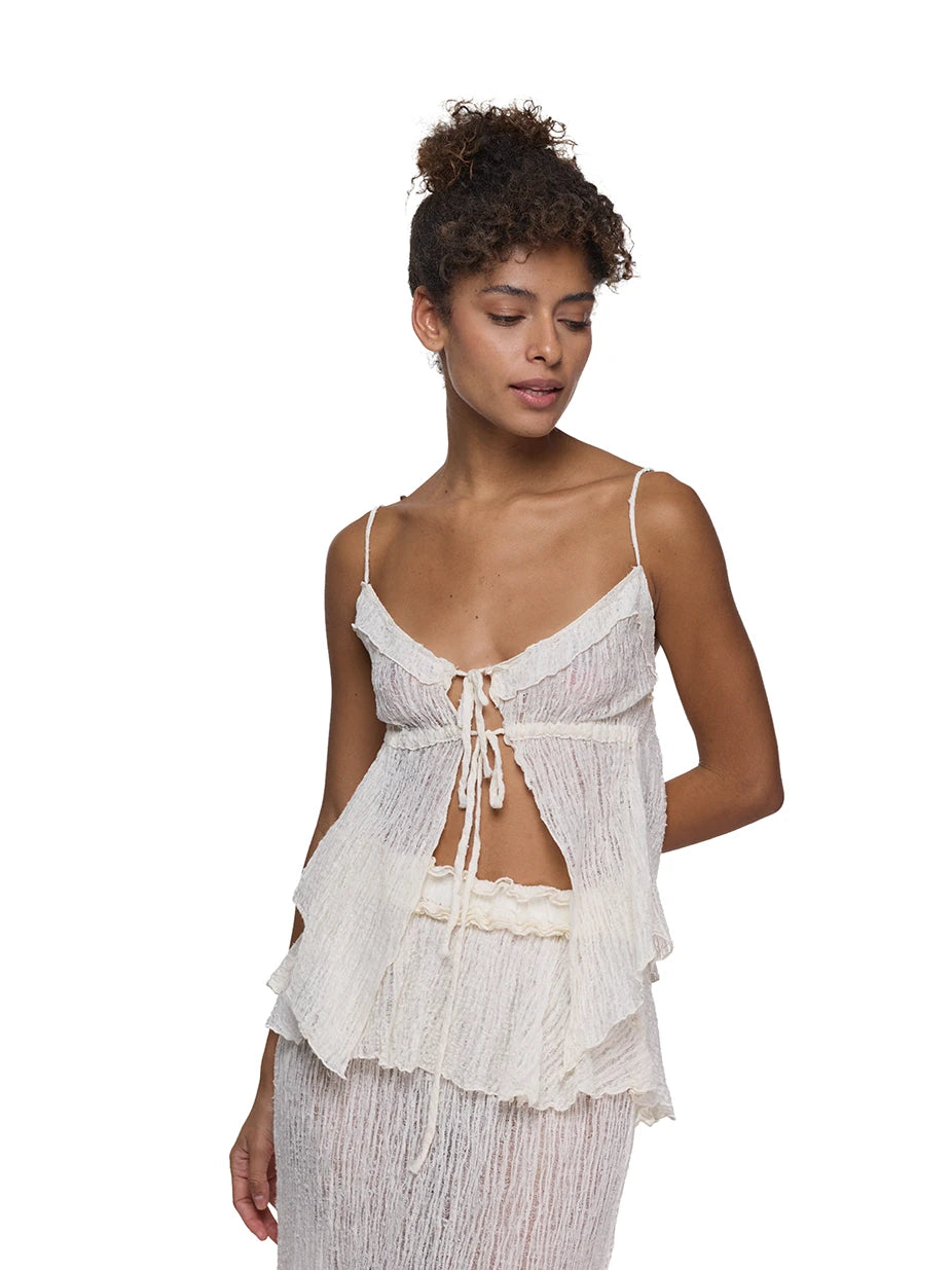 Luna Sheer Bağlamalı Bluz
