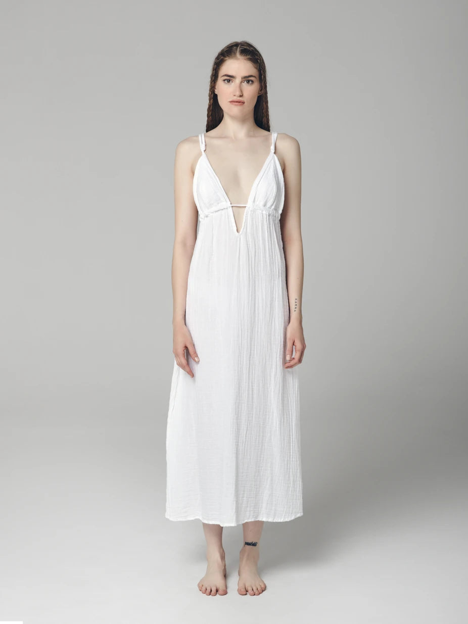 RAW TRIANGLE DECOLLETAGE DETAIL STRAP DRESS