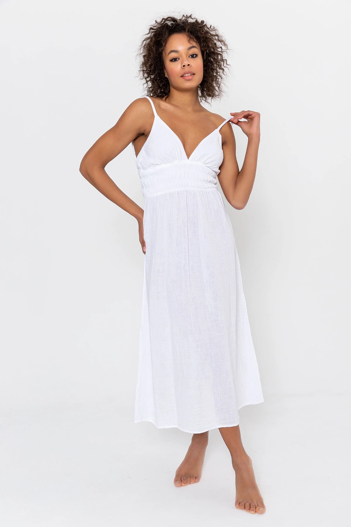 VIRYA BEL GATHERED DETAILED COTTON DRESS